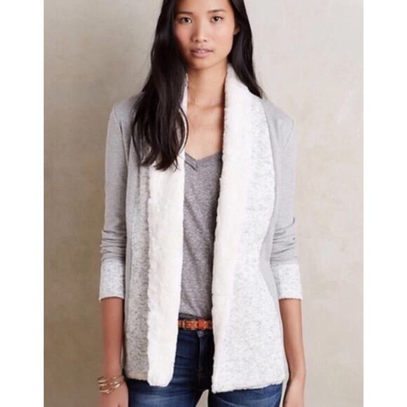 Anthropologie Saturday Sunday Lg Ambrose Knit Open Front Sherpa Collar Cardigan - Picture 1 of 7